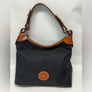 Dooney & Bourke Harrison Black Canvas Brown Leather Trim Hobo Shoulder Bag GUC